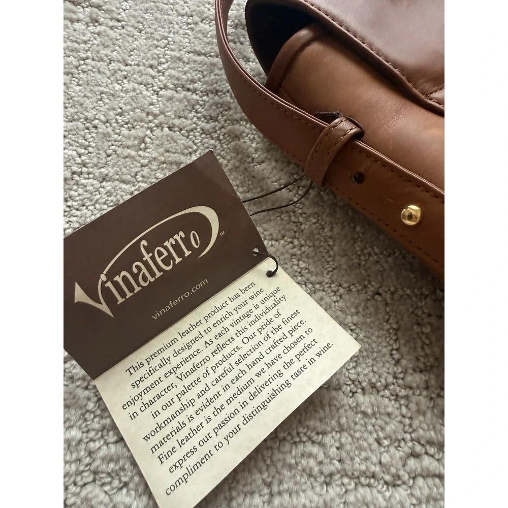 Vinaferro Genuine Leather Wine Carrier Double Brown Insulated Opener NWT Luxury